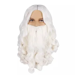 Christmas Party Cosplay White Long Curly Hair And Beard Set