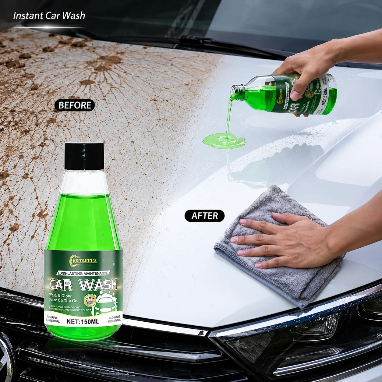 150ml Car Wash Wax Shampoo, High Foam Car Cleaning Soap, Removes Dirt and Grime, Enhances Gloss, Paint Protection and Ceramic Co