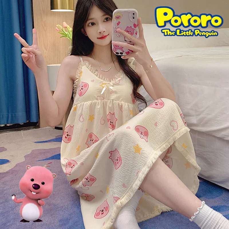 

Kawaii Loopy Slip Nightdress Cartoon Cute Girls Camisole Neck Backless Sleep Dress Summer Casual Sweet Home Wear Woman Gifts