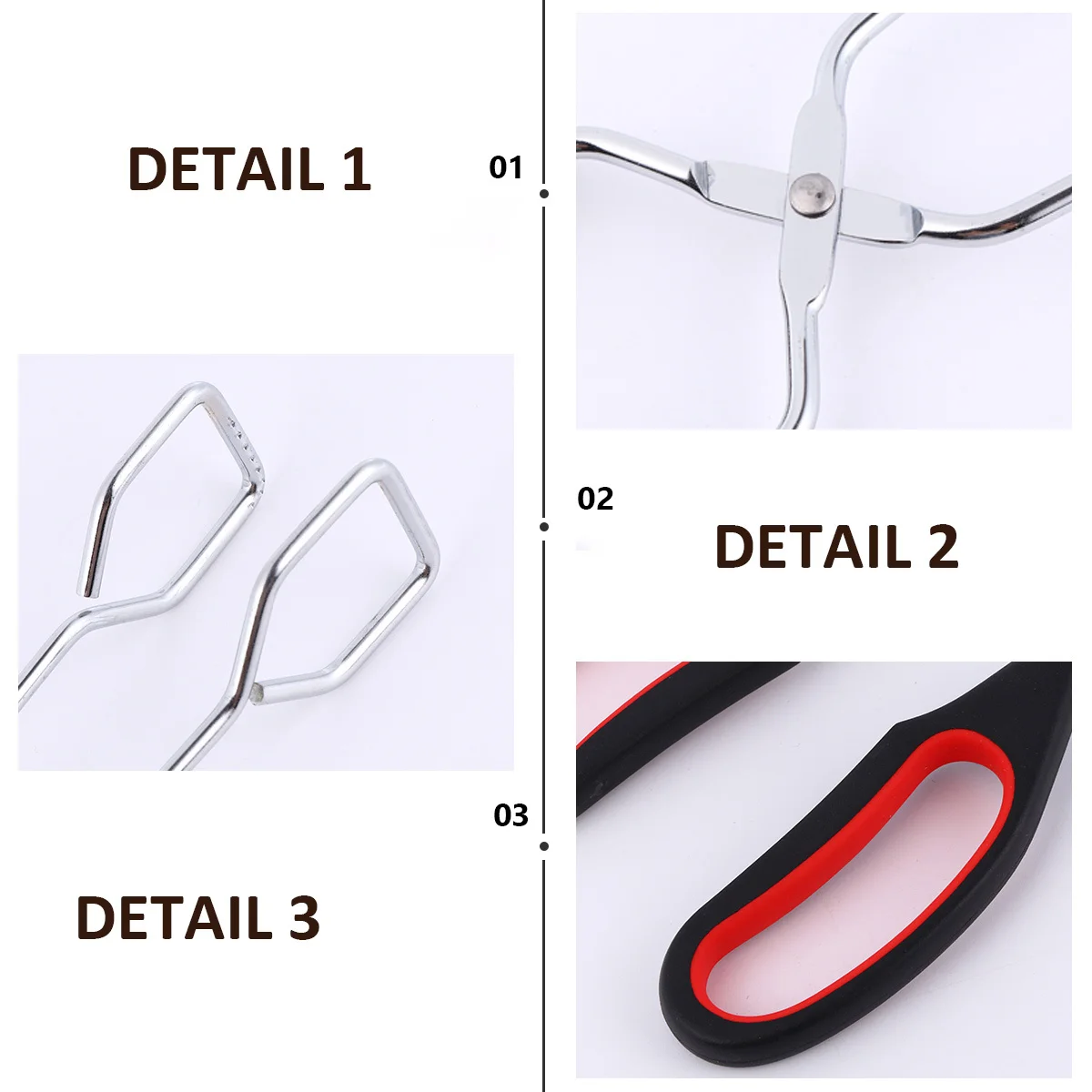 

3pcs Food Tongs Heavy Duty Heat Resistant Rustproof Lightweight For Bbq Pasta Salads Bread Bagels Desserts Serving Tools Food