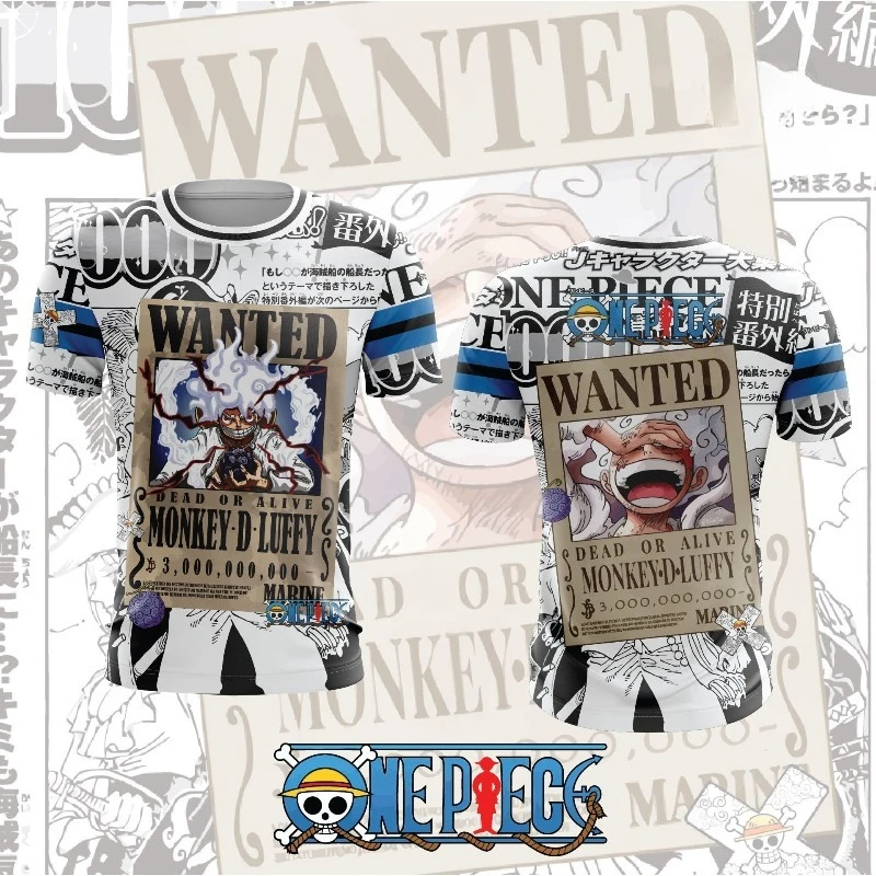 

Men's One Piece Monkey D. Luffy Gear 5 Wanted Poster 3D Printed Short Sleeve Tee Anime Sun God Nika Streetwear Casual T-Shirt