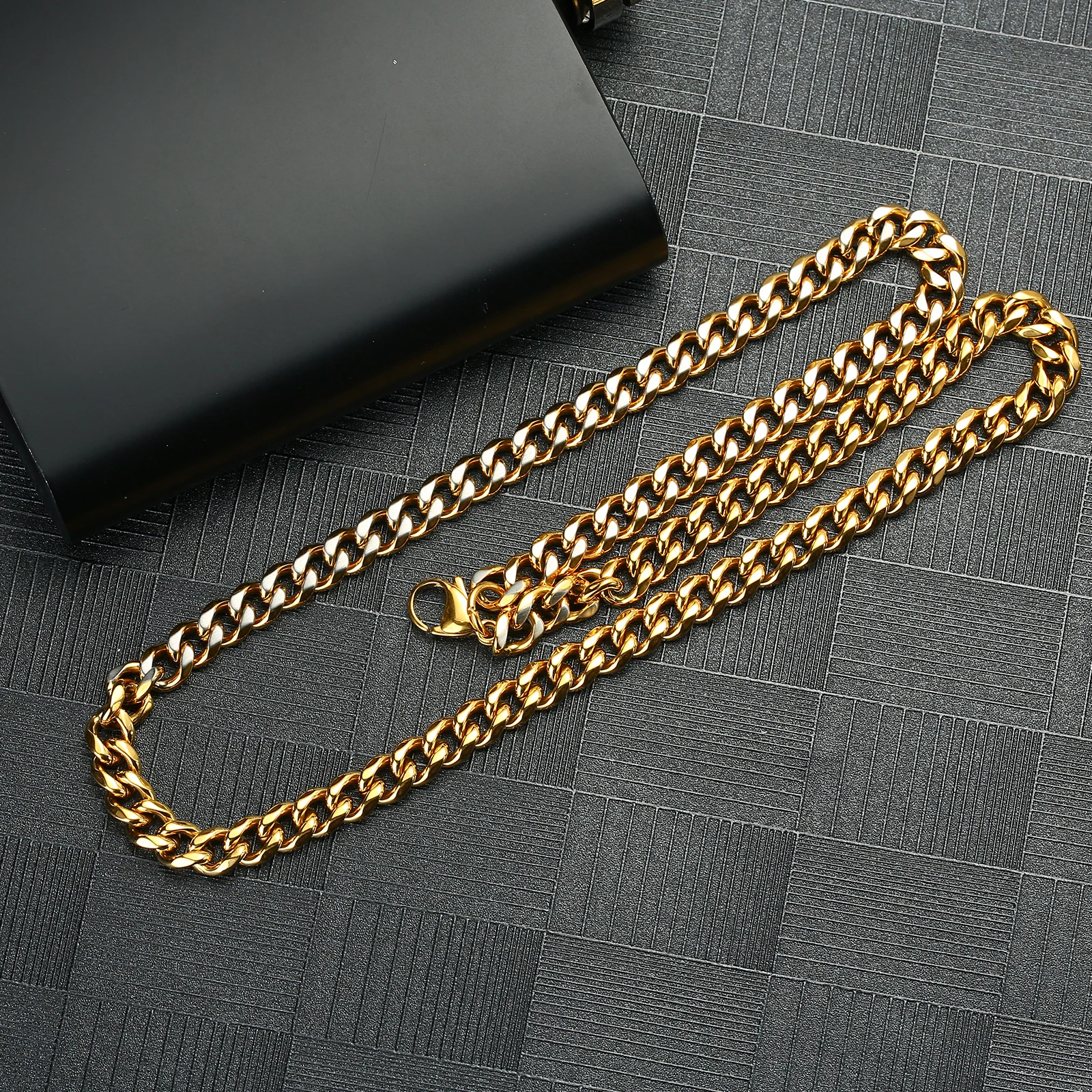 Stainless Steel Necklaces/Bracelets for Men Women Black/Blue/Brown/Silver 18K Gold Plated Texture Cuban Necklace/Bracelets Chain
