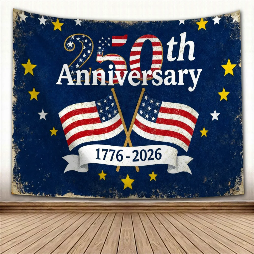 Chic Vintage 250th Anniversary Backdrop Banner 1776-2026 Stars Tapestry Wall Hanging Home Background Cloth Bedroom Wall Decor