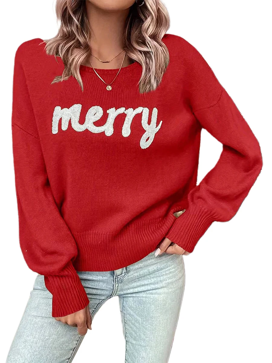 Christmas Women s Casual Sweaters with Adorable Reindeer Pattern Cozy Long Sleeve Pullover Knitwear for Winter Street Style