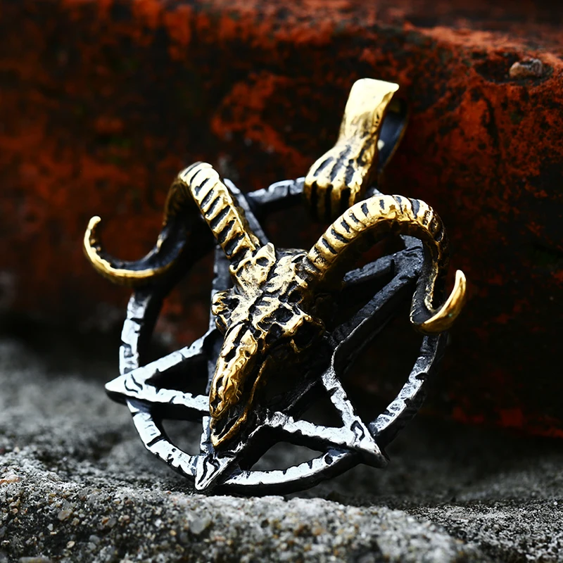BEIER New Stainless steel Pentagram Pan God Skull Goat Head Pendant Necklace Occult Metal Vintage for Man BP8-342
