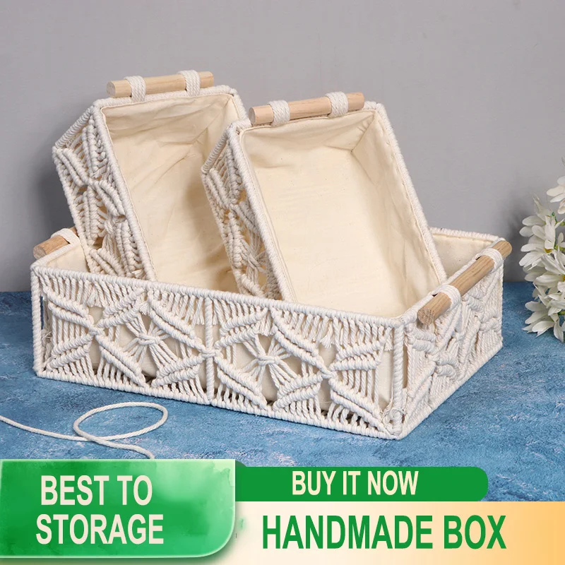 Cotton Rope Storage Bracelet Earring Necklece Box Basket European-Style Desktop Storage Box Hand-Woven Storage Basket