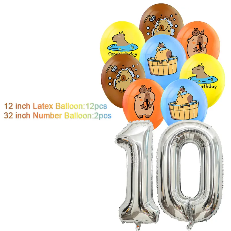 Cartoon Cute Capybara Theme Birthday Party Decoration Number Aluminium Film Balloon Baby Shower Photography Props Girl Kid Gift