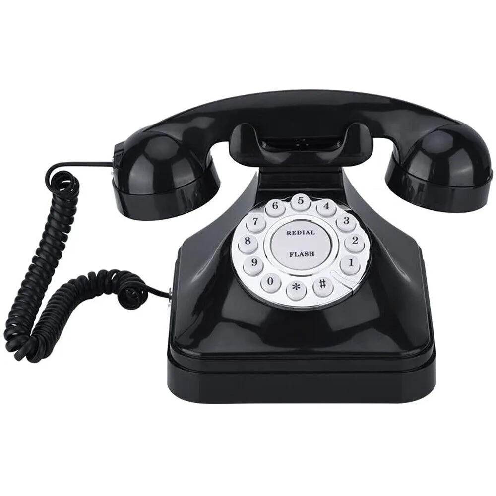 Classic Vintage Landline Telephone Wired ABS Corded Telephone Black Antique Decor Retro Style Home Phone Hotel Office House Bar