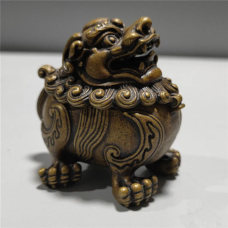 

1pc 5.2*3.4*5.6cm Yellow Copper Vivid Lion Retro Fengshui Collective Wealth Home/Office Putting Ornaments