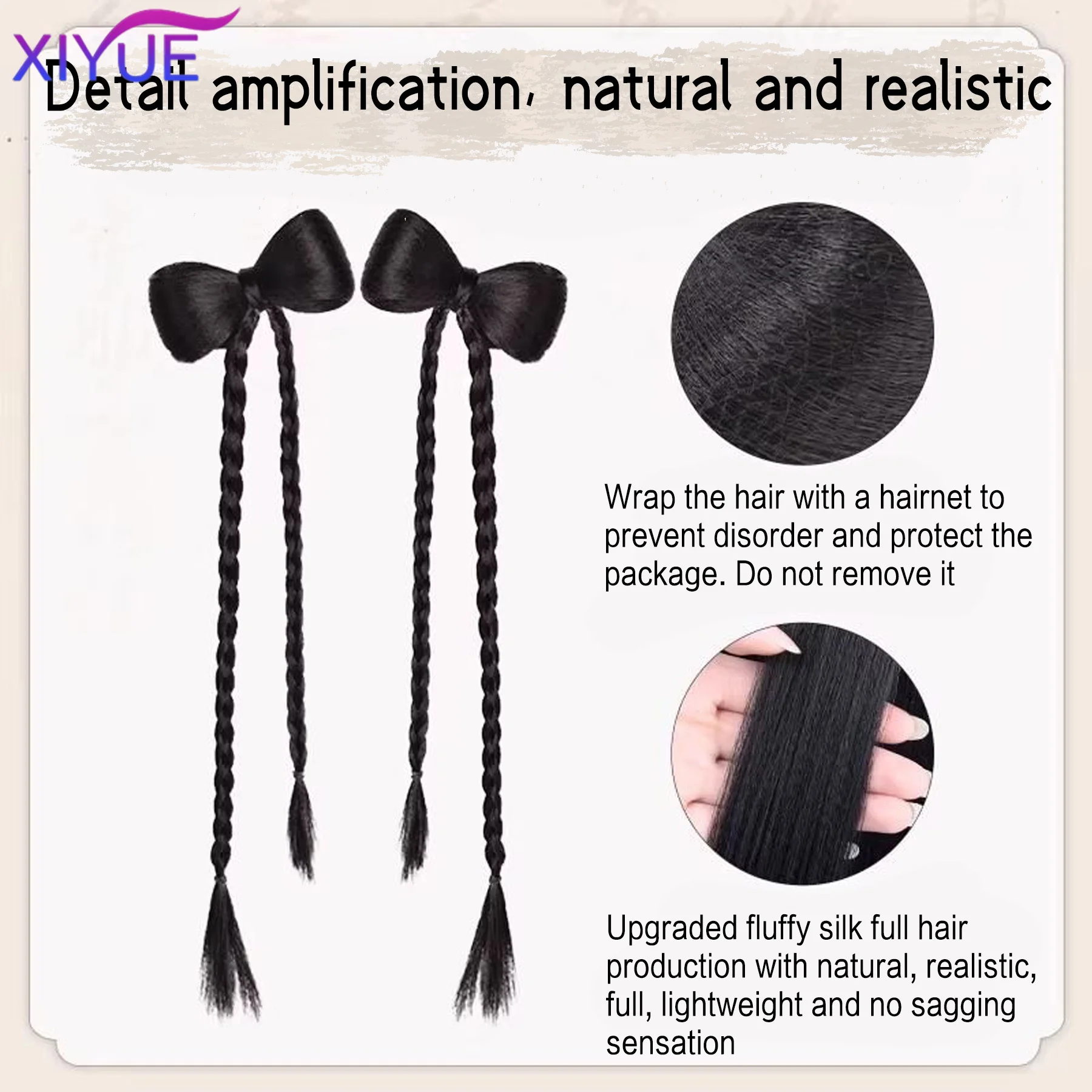 XIYUE Synthetic Long Twist Bow Braid Ponytail Extensions With Rubber Band Boxing Braided Hair Extensions For Women Daily
