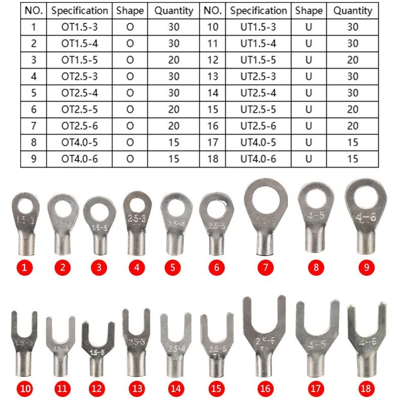 420PCS Bare Cold Crimp Wire Terminals Assortment Box, Uninsulated Copper Cable Crimp Connectors Kit
