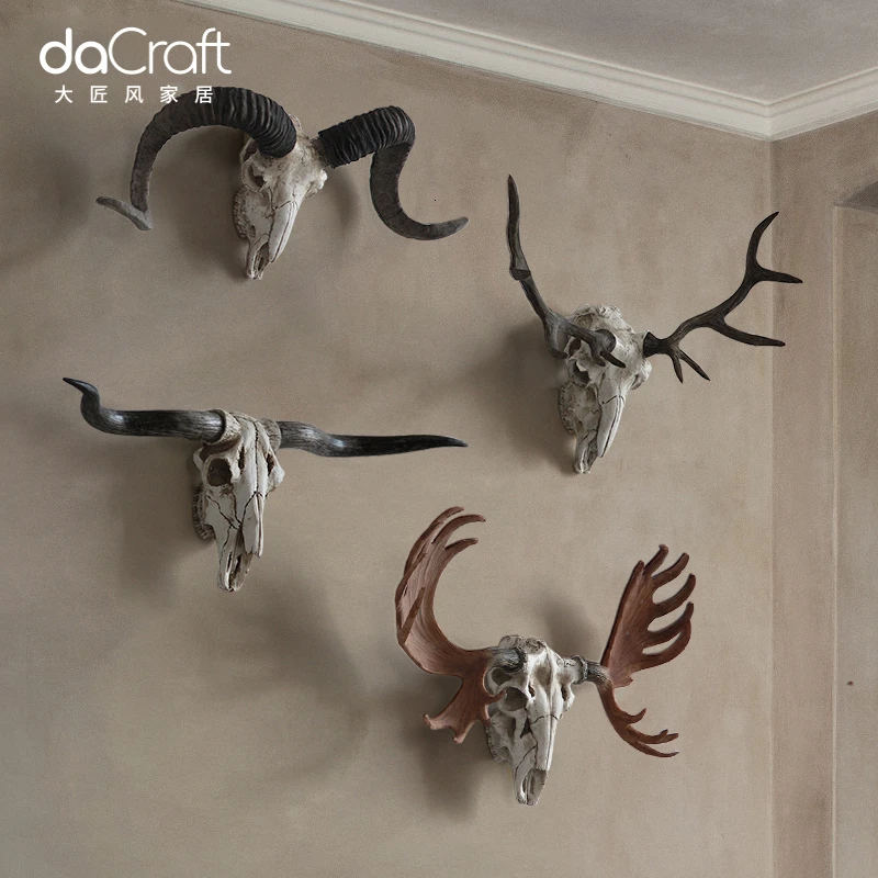 LARGE ARTISAN STYLE ANTLERS SHEEP HORN ANIMAL SKULL HOME FURNISHING A LIVING ROOM WALL HANGING ORIGINALITY BAR METOPE DEER HEAD