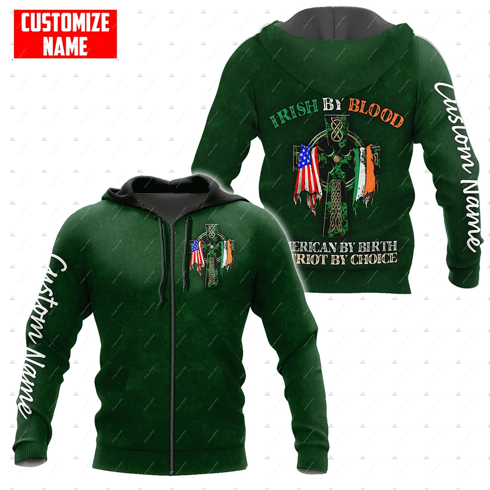 Custom Name Irish Ireland Country Flag St.Patrick Tattoo Vintage Retro Unisex 3DPrint Harajuku Pullover Casual Jacket Hoodies 10