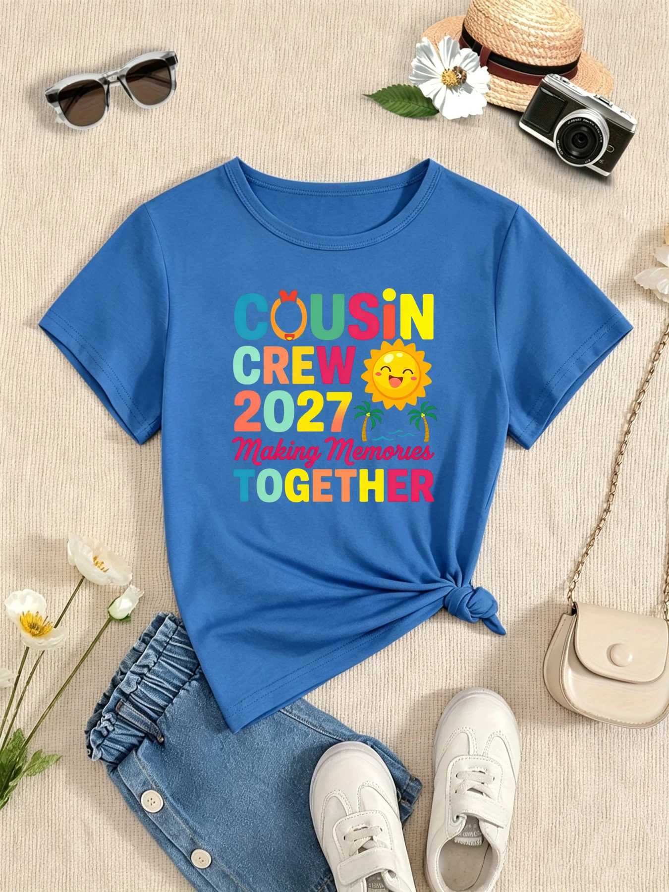 Cousin Crew 2027 Making Memories Together Graphic Printed T Shirt Girls/Boys Seaside Vacation T-Shirt Black/Blue/Purple T-Shirt