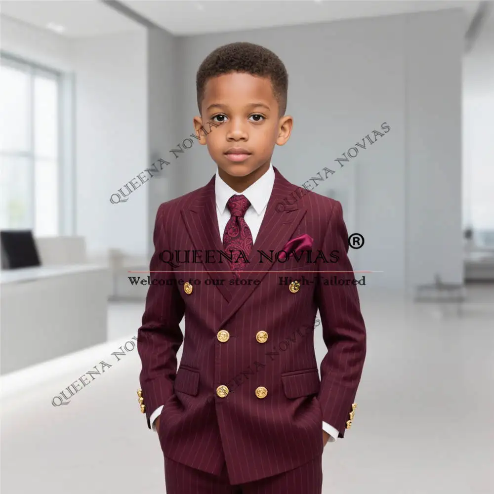 Trajes clásicos a rayas para niños, esmoquin para boda con doble botonadura, trajes personalizados de 2 piezas para fiesta de cumpleaños y niños
