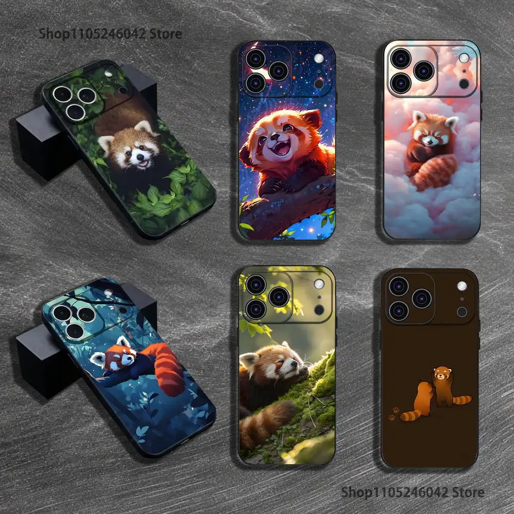 

Cute Red panda Animal Black Soft Cover Phone Case For iPhone 17,16,15,14,13,12,11,Pro,Max,Plus