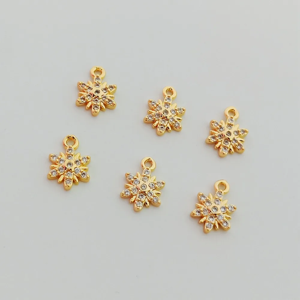 14K Thick Gold Inlaid Zircon Snowflake Pendant Hexagonal Star Bracelet Necklace Pendant Diy Accessory 8*10mm