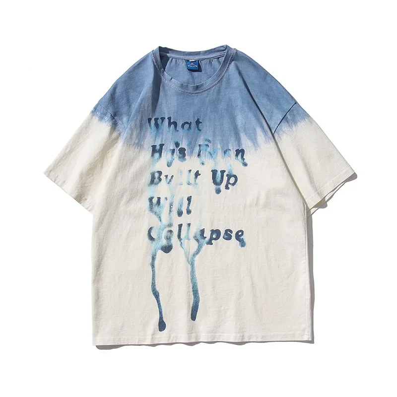 

Summer New Personality Dyeing Letter T-Shirt Men's and Women's Casual Loose Fashion Short Sleeve Shirt