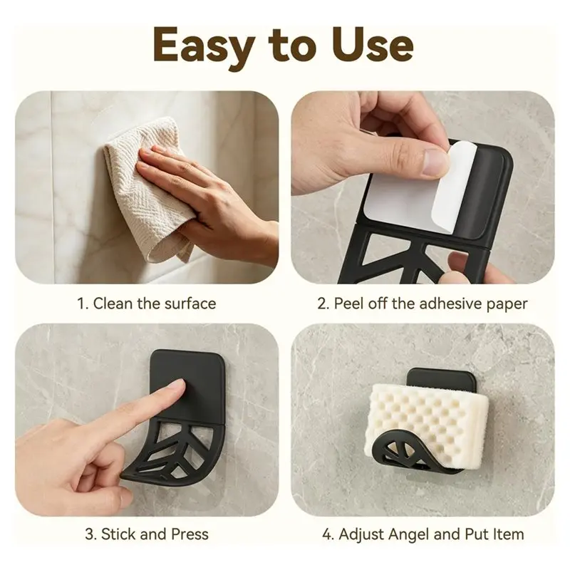 BAAJ-Silicone Flexible Sponge Holder For Kitchen Sink Wall Mount Adhesive 2PCS Black Hanging Drain Accessories Sink Holder