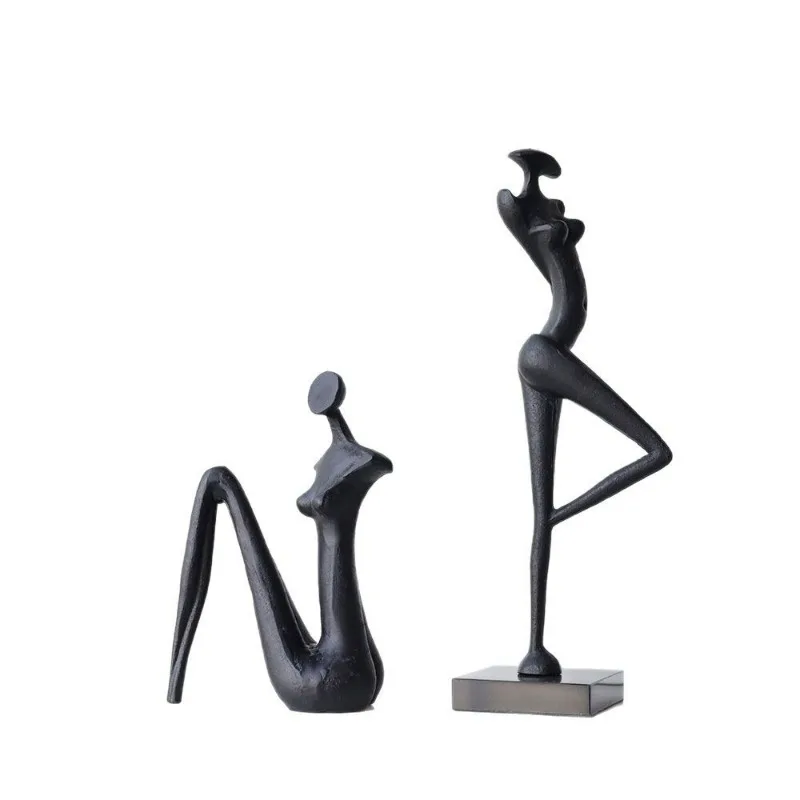 

Modern minimalist creative black metal marble abstract figure sculpture ornament bedroom study home decoration