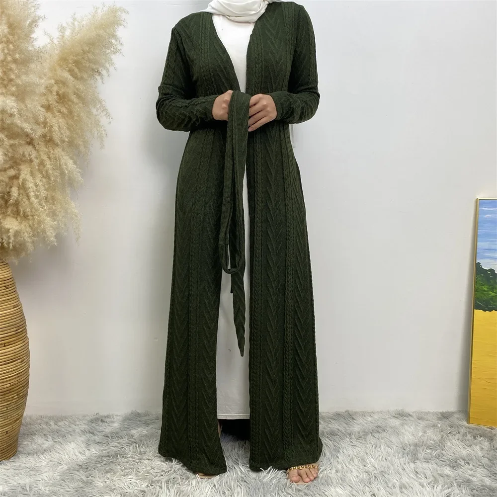 Cardigan pull longue veste femmes musulmanes Abaya Robe automne hiver mode tricoté musulman avec poches