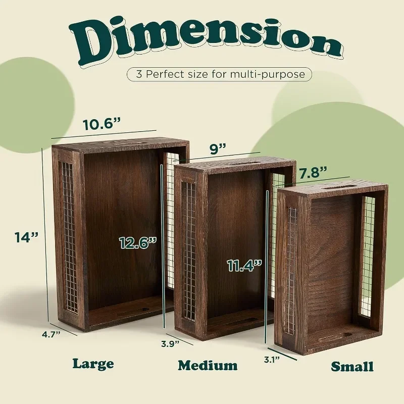 

Wooden storage organizer For Fruit Wooden Nesting Countertop Baskets Set of 3 for Kitchen, Bathroom, Pantry,