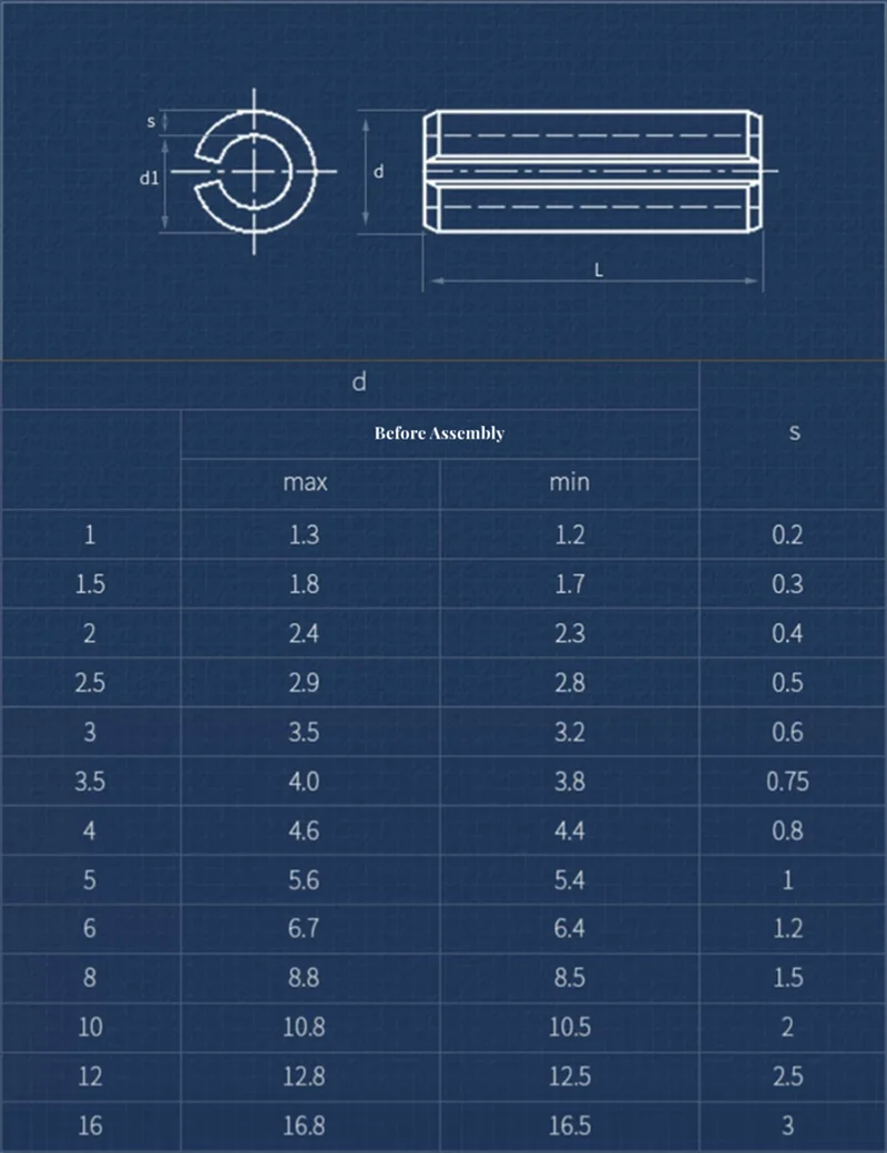 Weiyi Black 65Mn Manganese Steel Elastic Cylindrical Slotted Pin M1.5 M2 M2.5 M3-M10 Split Spring Dowel Tension Roll Pin