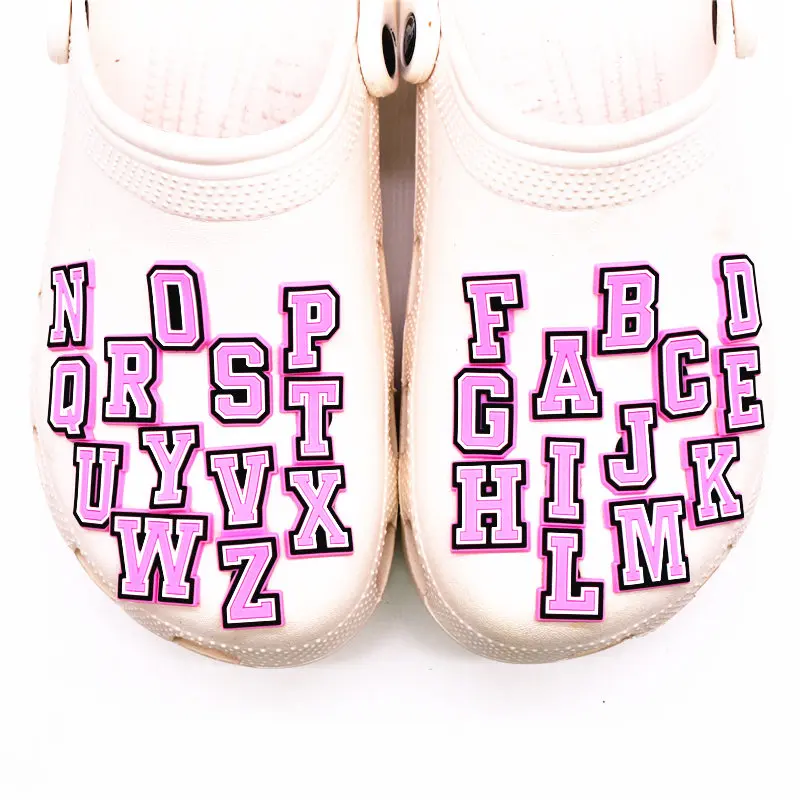 Single Sale 1pcs Pink Letters Shoe Charms Accessories Sandals Shoe Decorations Jeans Pins Badge Unisex Party Favors Dropshipping image 2