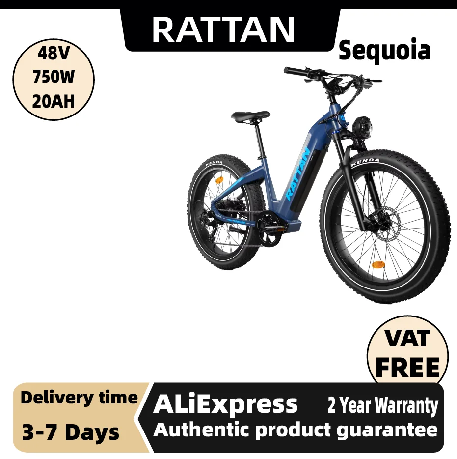 

RATTAN Sequoia 750W City ebike Adult electric bike Battery 48v20Ah 26 inches fat tire E-Mountain bike