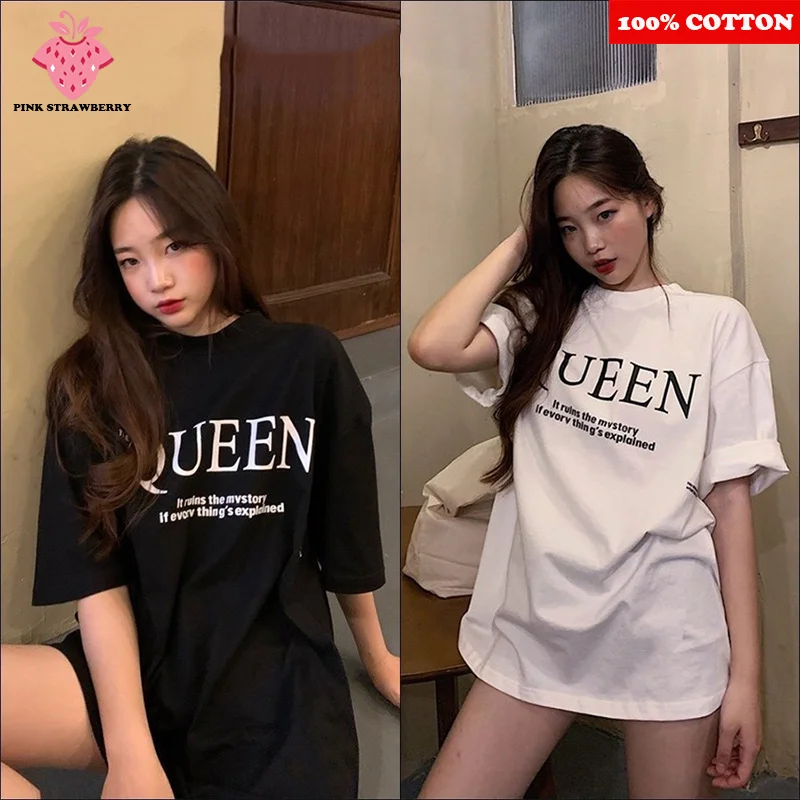

100% Cotton Women's Letter Print T-shirt Summer New Korean Style Short Sleeve Tee Fashion Loose Casual Y2k Top Female Clothing
