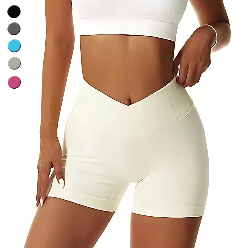 Summer Yoga Shorts Women Tight V Waist Peach Hip Running Fitness Shorts High Waist Lift Hip Seamless Sports Shorts