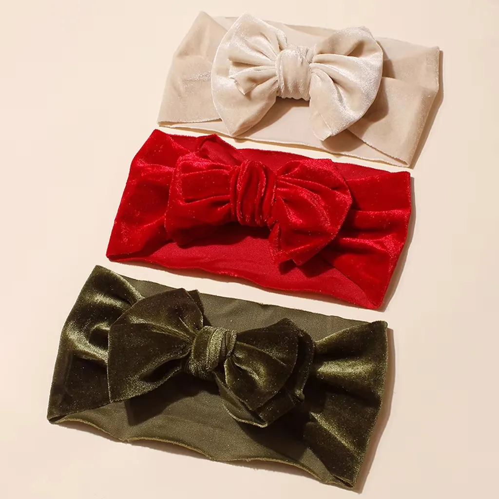 

3-piece baby headband set, girls' velvet bow headbands, soft and stretchy children's headwraps