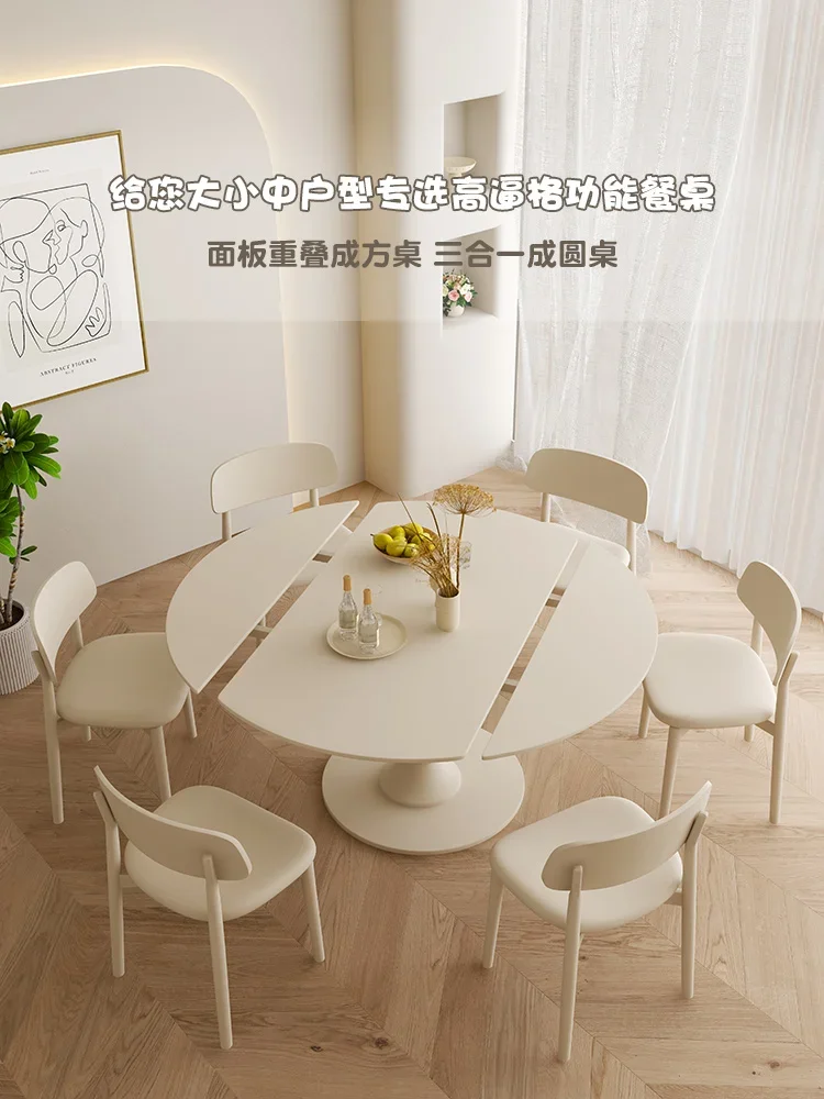 round Dual-Purpose Rotating Dining Table Multi-Functional Solid Wood Stone Plate Folding Square round Retractable round Table