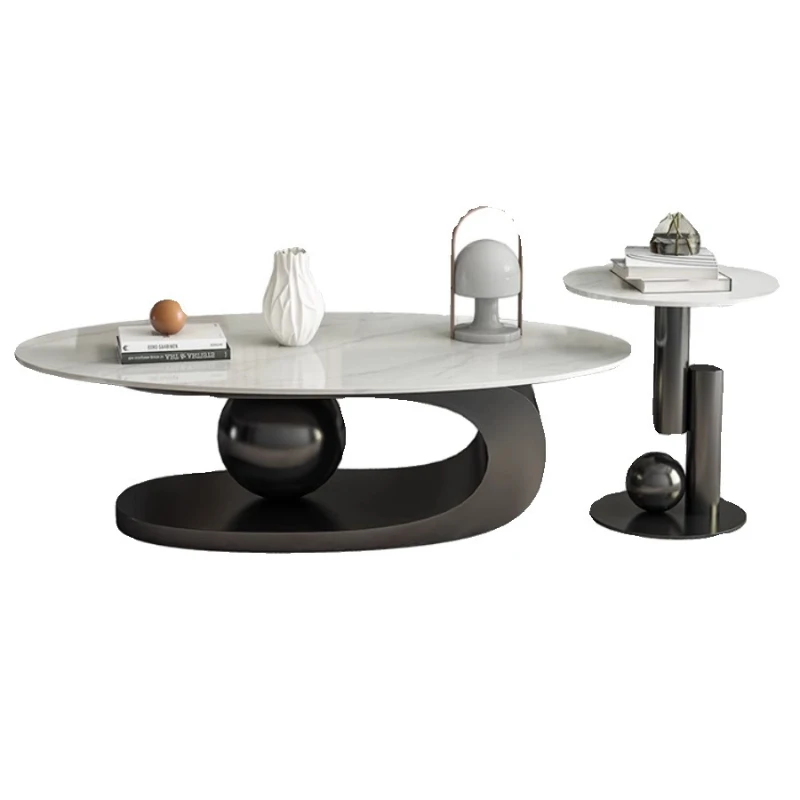 

Rock slab coffee light luxury Italian living room household oval tea table small apartment French simple tea table side