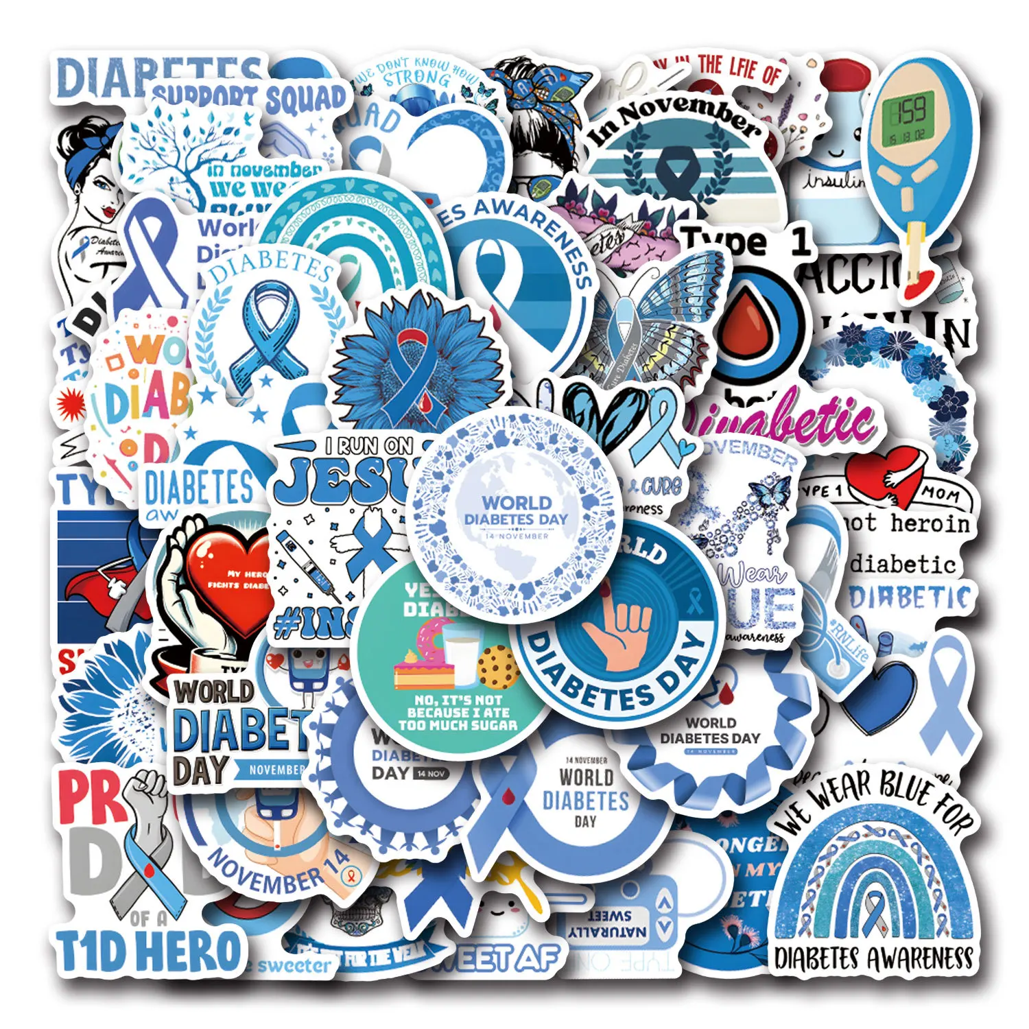 

110Pcs Diabetic Graffiti Sticker Decoration Laptop Skateboard Motorcycle Luggage Water Cup Phone Case Waterproof Decal