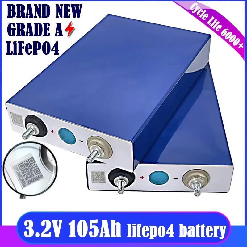 New 105Ah Lifepo4 battery 3.2V Lithium Iron Phosphate Rechargeable Cell DIY 12V 24V Motorcycle RV yacht Solar Camping Batteries