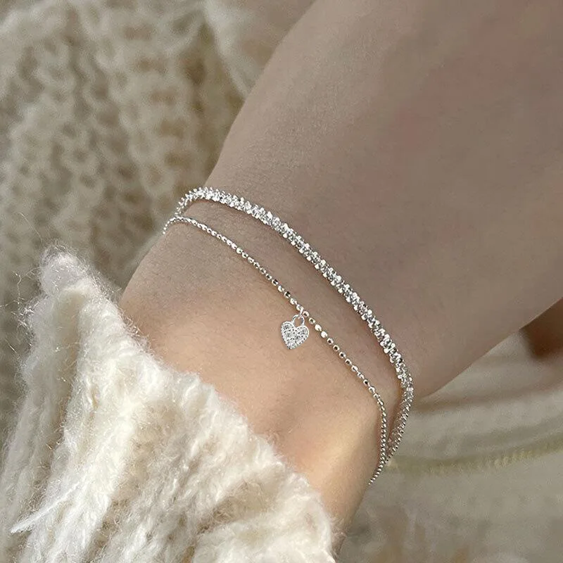 1set Hot Selling Instagram Sparkling Double Layer Bracelet With Cold Wind Design And Temperament Sparkling Style Wholesale