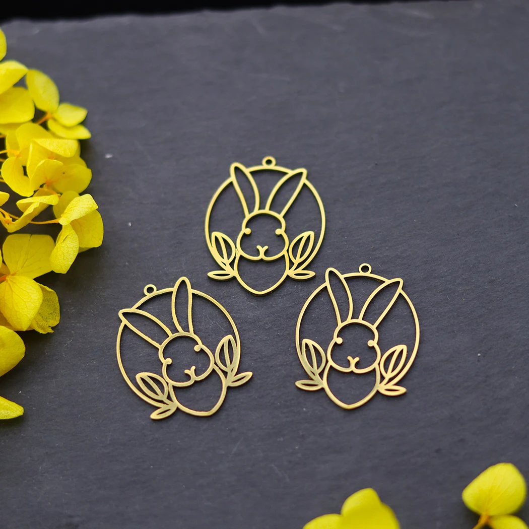 3pcs Cute Rabbit Grass Leaves Charms for Jewelry Making Bracelets Earrings diy Craft Stainless Steel Pendant Handmade Bunny Bulk