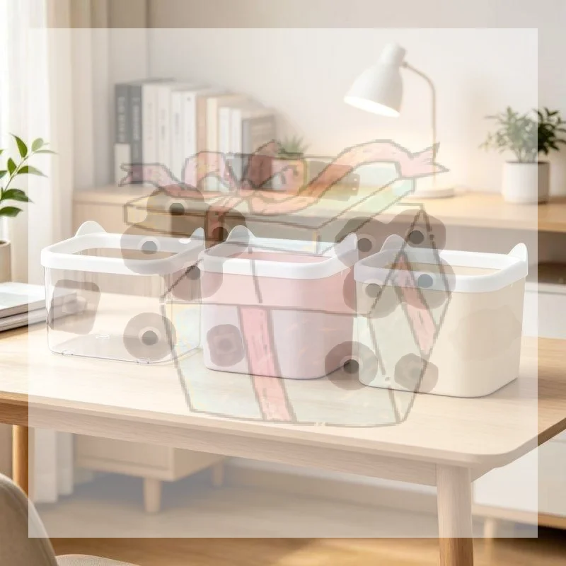 【CC】Cute Cat Ear Desktop Storage Bins Durable Construction Multi Color Options For Organizing Desk Sundries Stationery