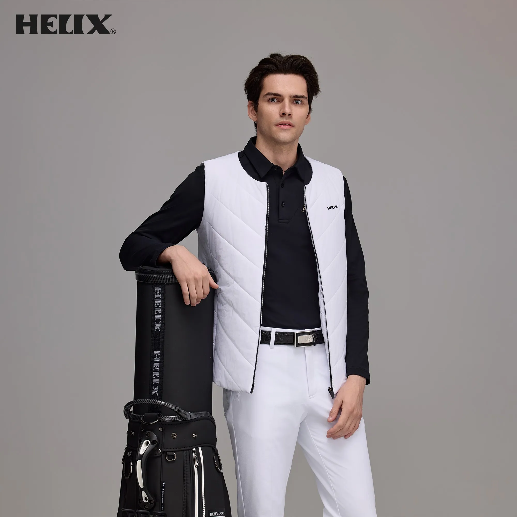 HELIX Golf Clothing Men's Long-Sleeved Polo Shirt Autumn and Winter White Outdoor Sun Protection Top T-Shirt