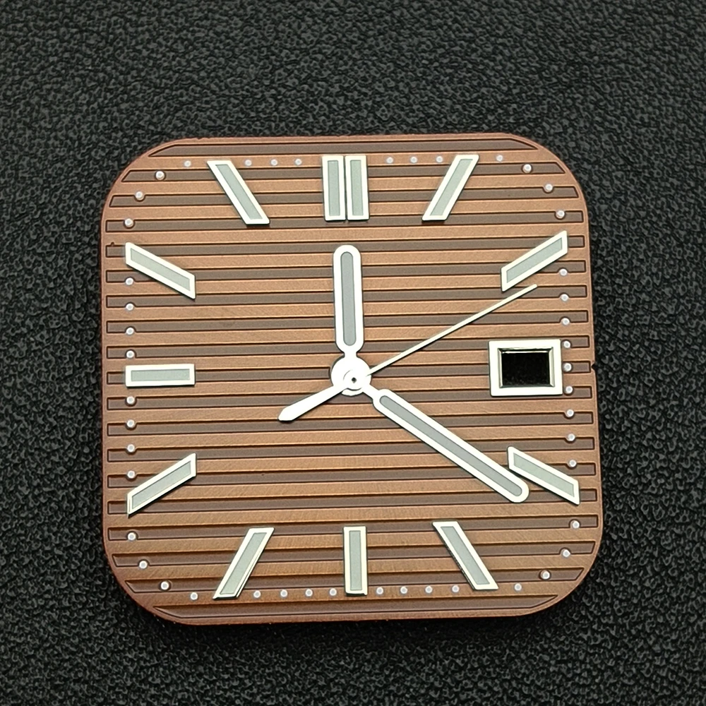 Nh35 mostrador quadrado relógio dial logotipo personalizado verde luminoso relógio masculino dial caber nh35 movimento acessórios de relógio