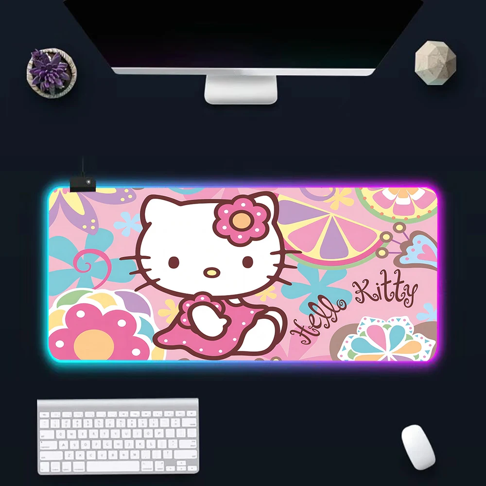 Cute Kittys Cartoon Helloes RGB Pc Gamer Tastiera Mouse Pad Mousepad LED Incandescente Tappetini per mouse Gomma Gaming Computer Mausepad