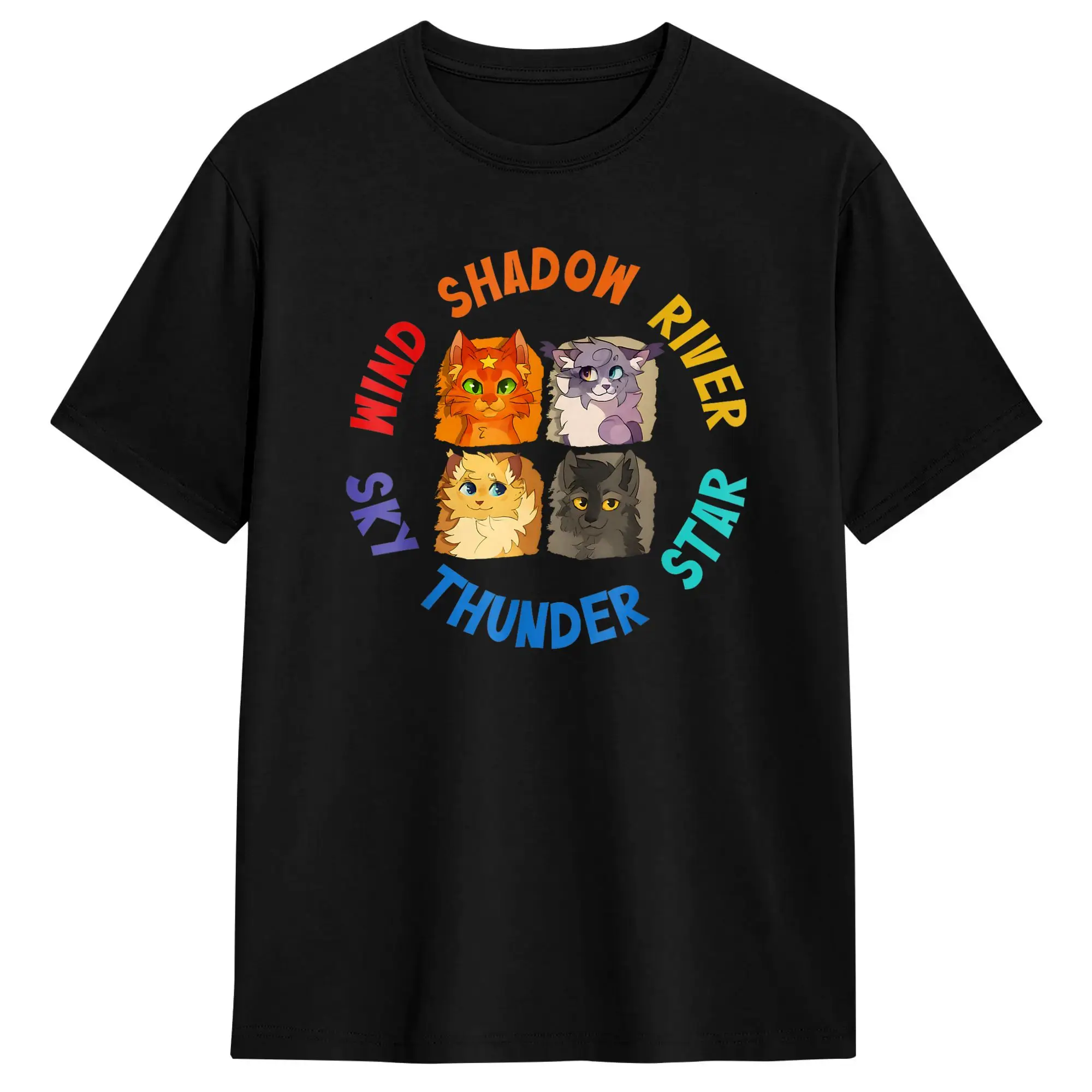 Men's T-Shirt Wind Shadow River Star Thunder Sky Cat Feline Pure Cotton Tee Shirt Short Sleeve Fire Star Cat T Shirts Clothing