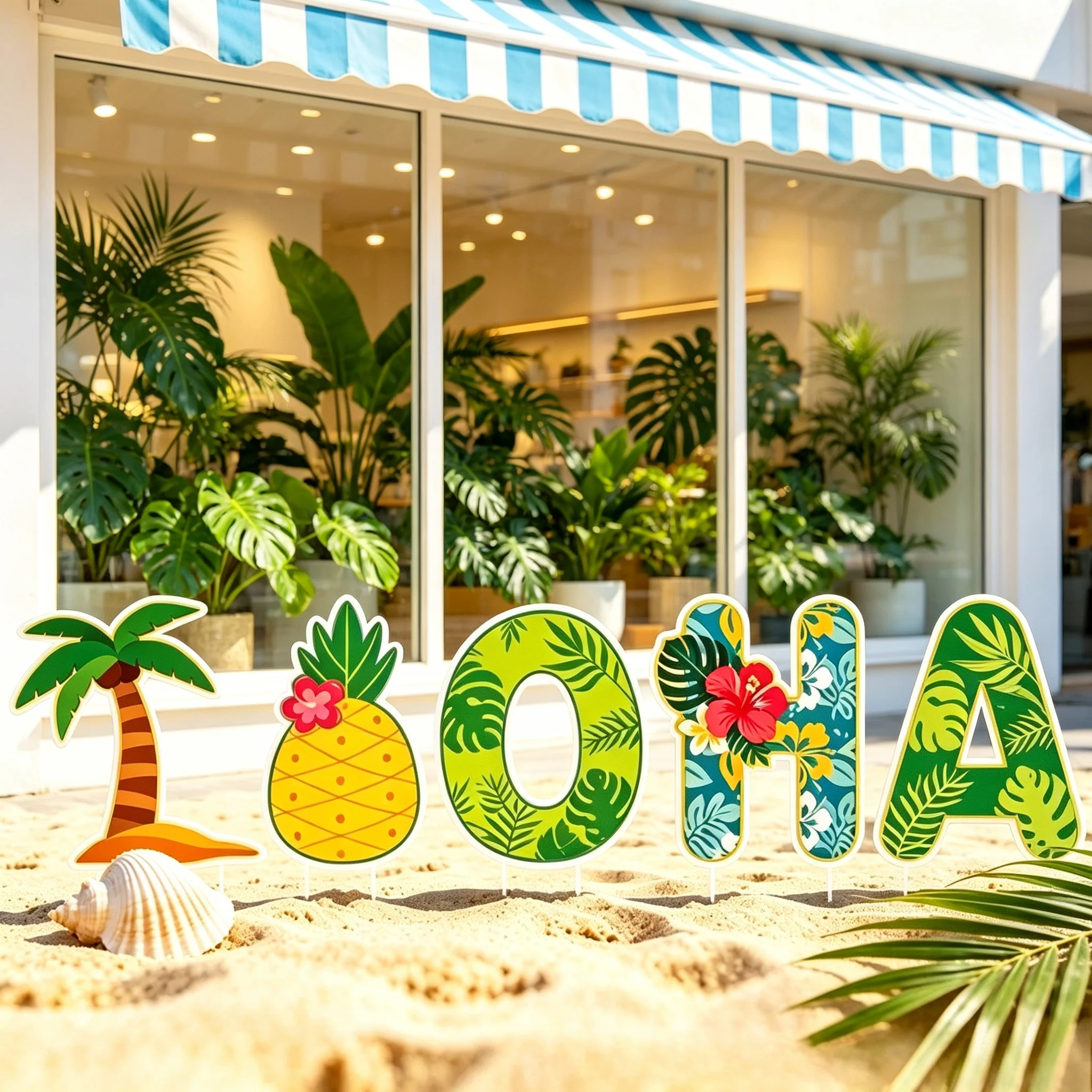 5pcs Decor Stake Summer Island Themed ALOHA Letter Yard Sign Palm Pineapple Shape For Patio Picnic Scene Ornaments