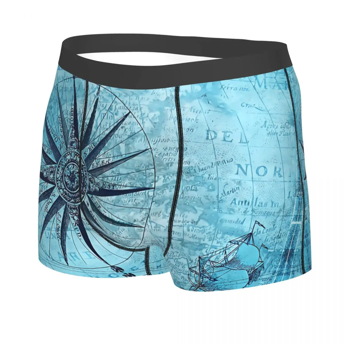 Vintage Nautical Navigation Compass Map Men Boxer Briefs Ocean Compass Breathable Creative Underwear Top Quality Print Shorts