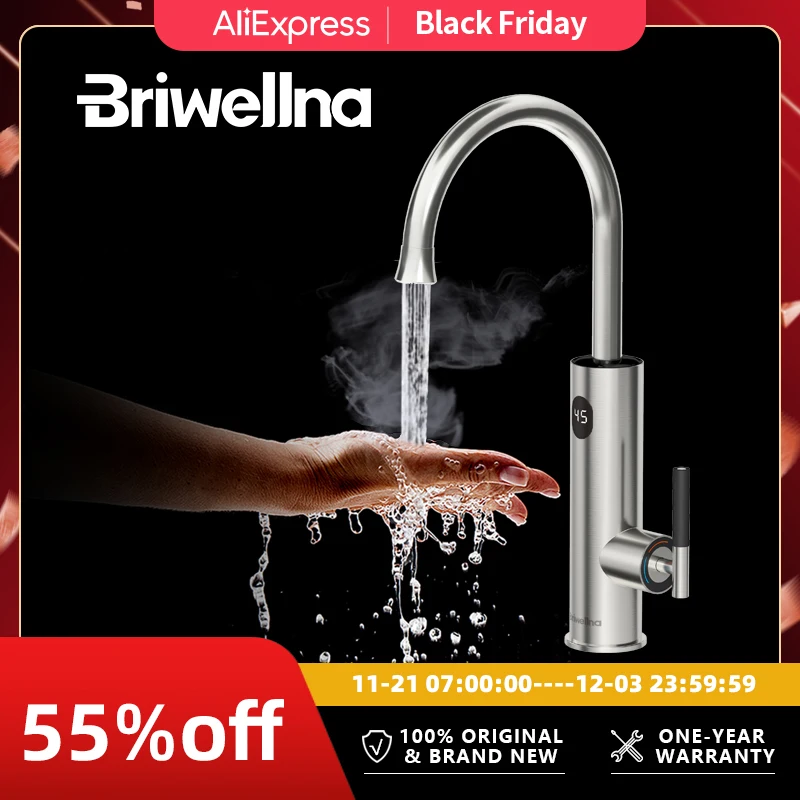 Briwellna Tankless Water Heating Faucet 220V Electric Kitchen Faucet 2 in 1 Digital Display Hot Water Heater Flowing Faucet