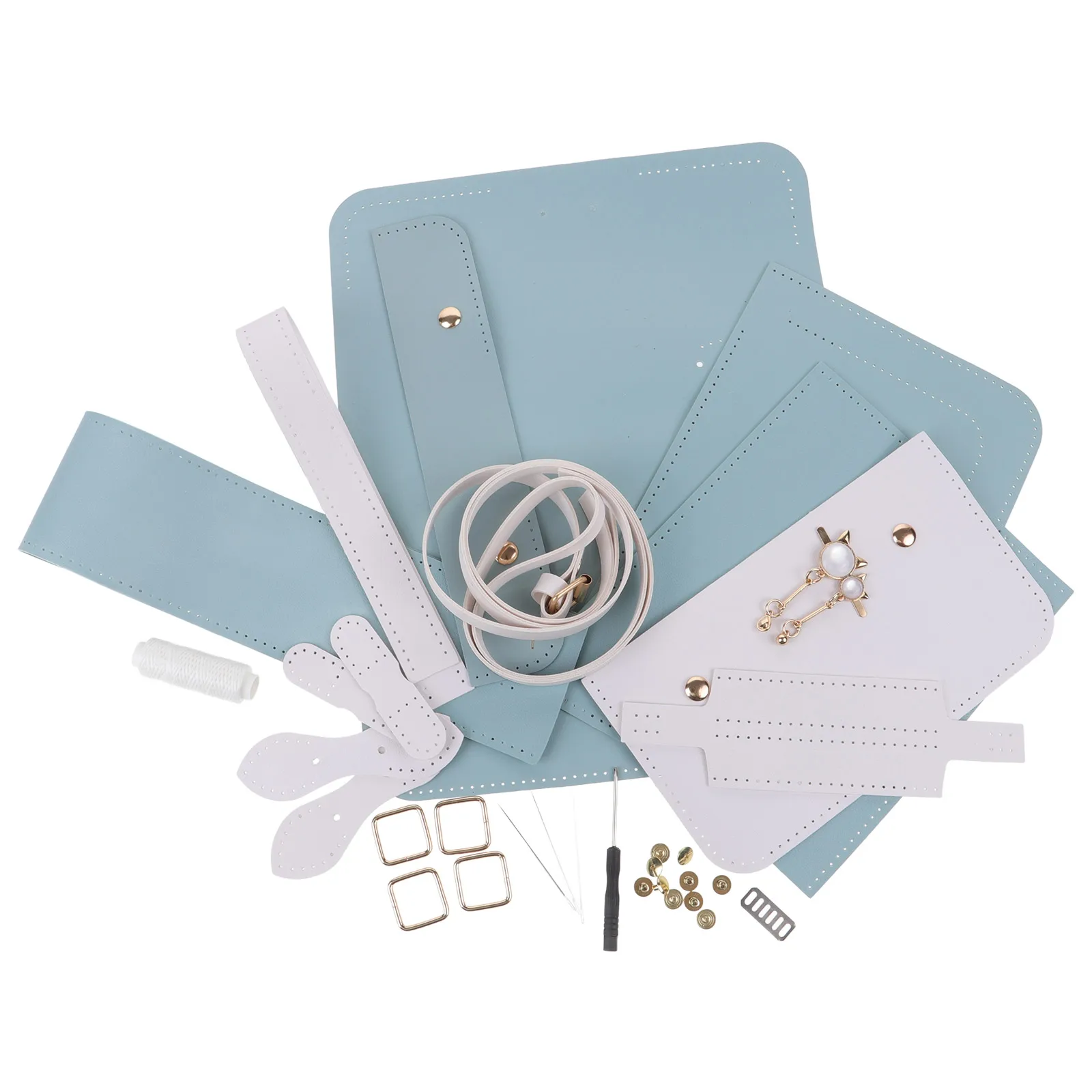 

DIY Handmade Tote Bag Material Kit Large Size Blue White PU Knitting Accessory for Making Purse Shoulder Bag Practical