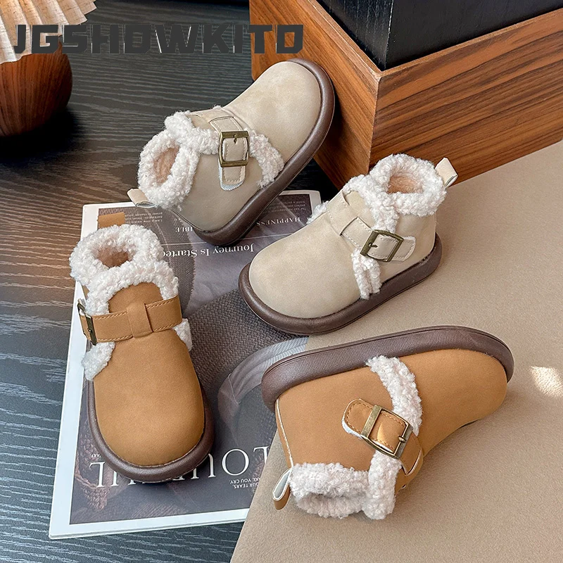 JGSHOWKITO Kid Snow Boots Winter Thermal Outdoor Cotton Boots for Boys Girls Non-slip Warm Thick Sole Children Ankle Plush Boots