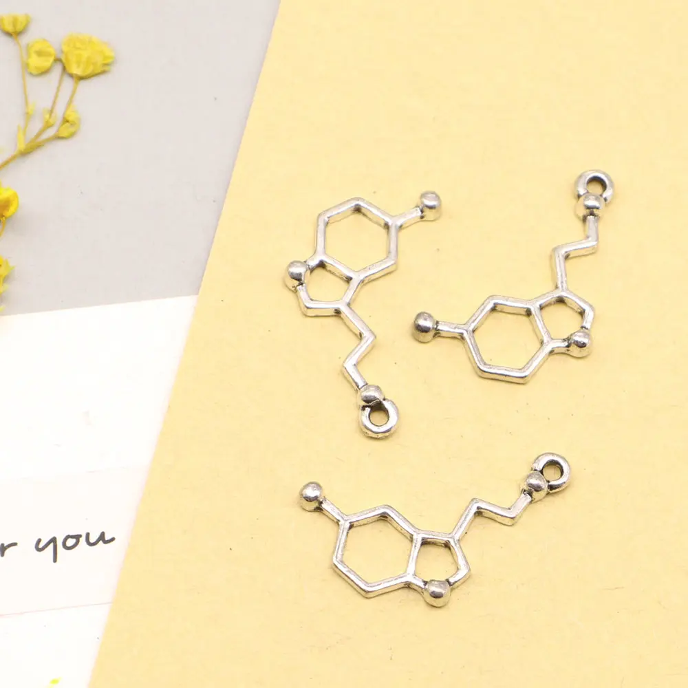 10pcs 13x25mm Chemical Molecules Charms Women Pendant Craft Best Friends Jewelry Antique Silver Color