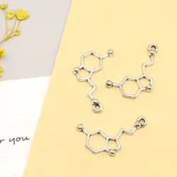 10pcs 13x25mm Chemical Molecules Charms Women Pendant Craft Best Friends Jewelry Antique Silver Color